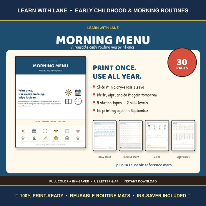 Morning Menu kindergarten morning work binder cover