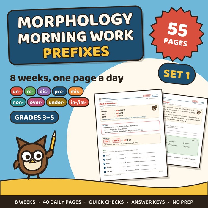 Morphology Morning Work: Prefixes cover: 8 weeks of daily prefix practice, grades 3 to 5