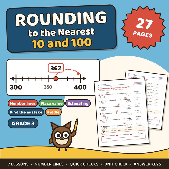 Rounding to the Nearest 10 and 100 cover: number line lessons for grade 3